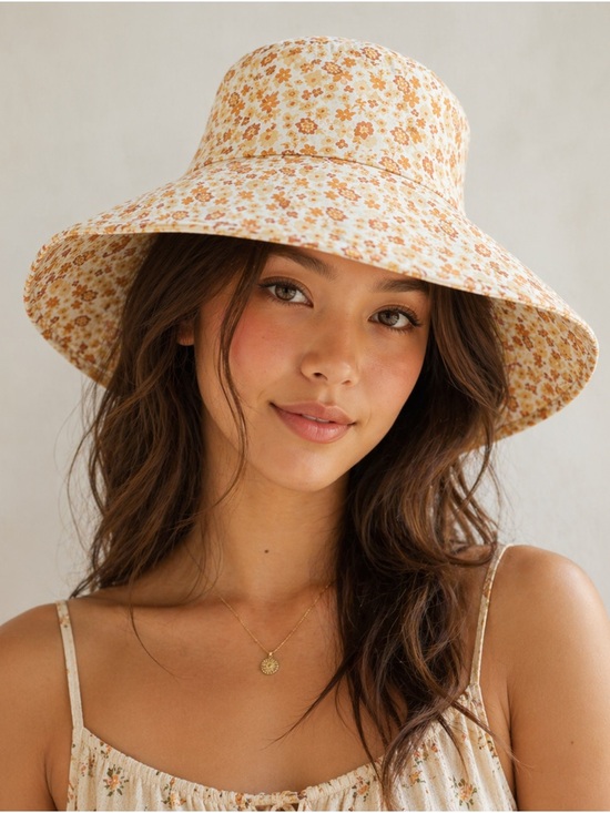 Lack Of Color Accessories - Lack of Color Floral Wide Brim Hat Cream & Orange Daisy Print Sun Hat Boh